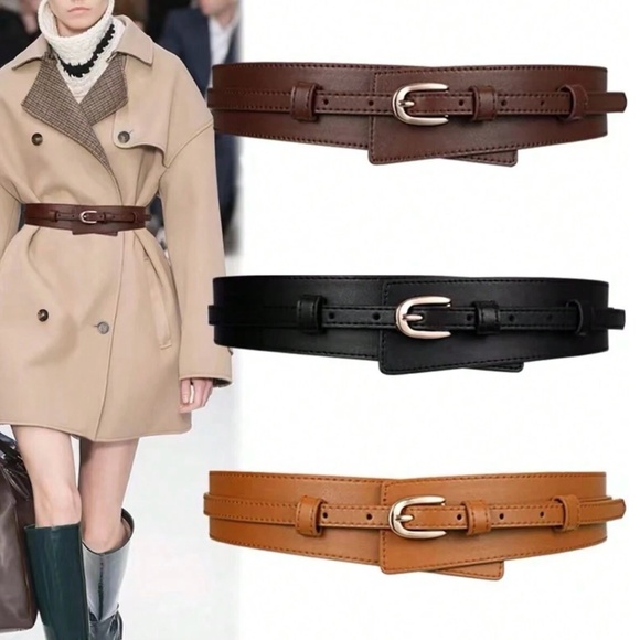 Luxe Vegan Leather Skinny Wide Belt Set - Picture 1 of 9